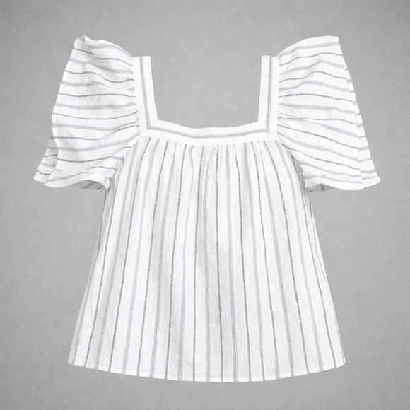 Vince Camuto Tops - Vince Camuto Womens Flutter Sleeve Square Neck Striped Metallic Blouse White M